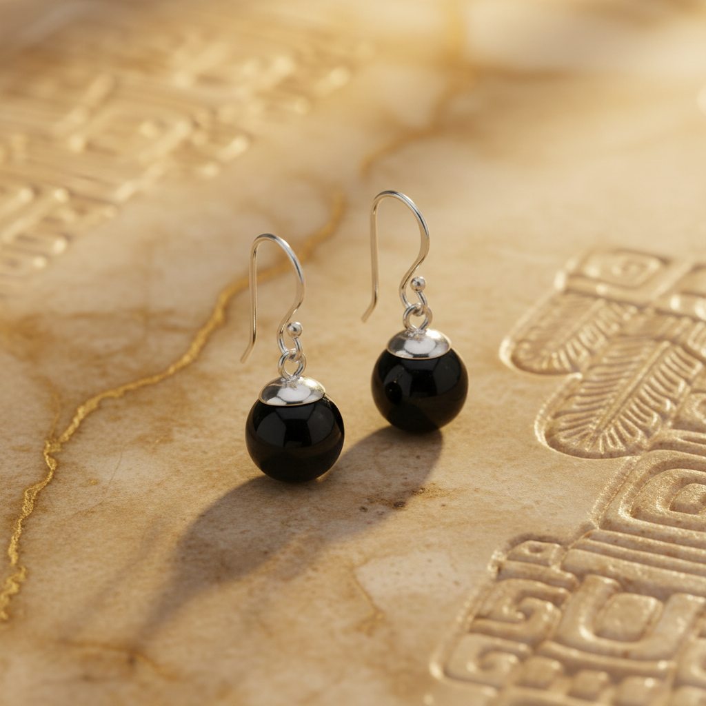 Aretes Jade Negro Esfera